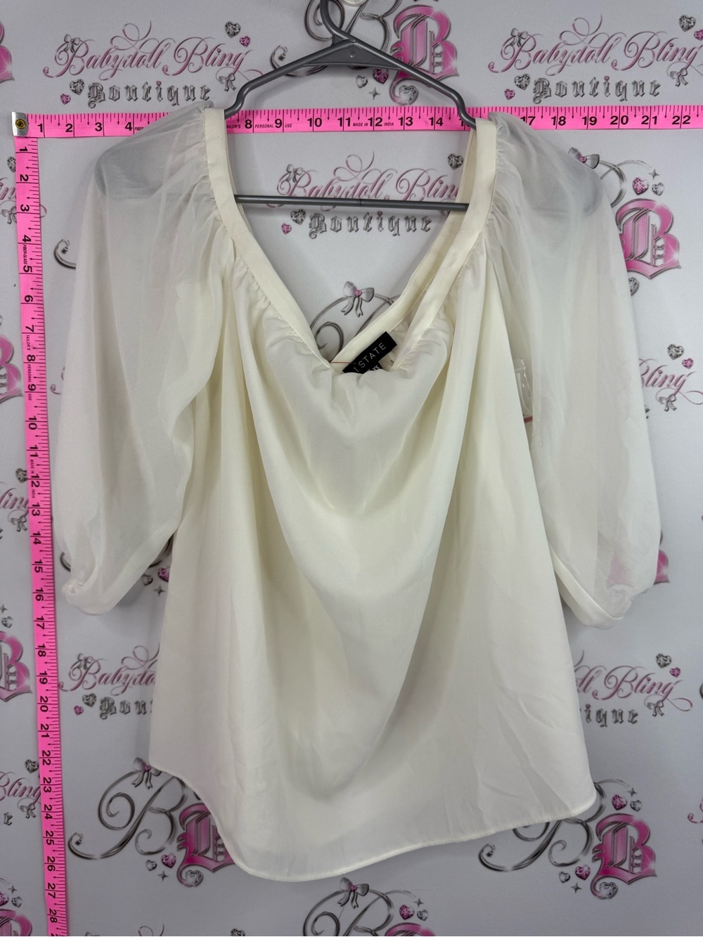 1. State blouse shirt Cream Off-Shoulder Sheer Sleeve Blouse